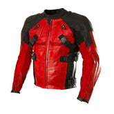 Veste de motard en cuir de vachette rouge-noir Armour Safety Desire pour homme
